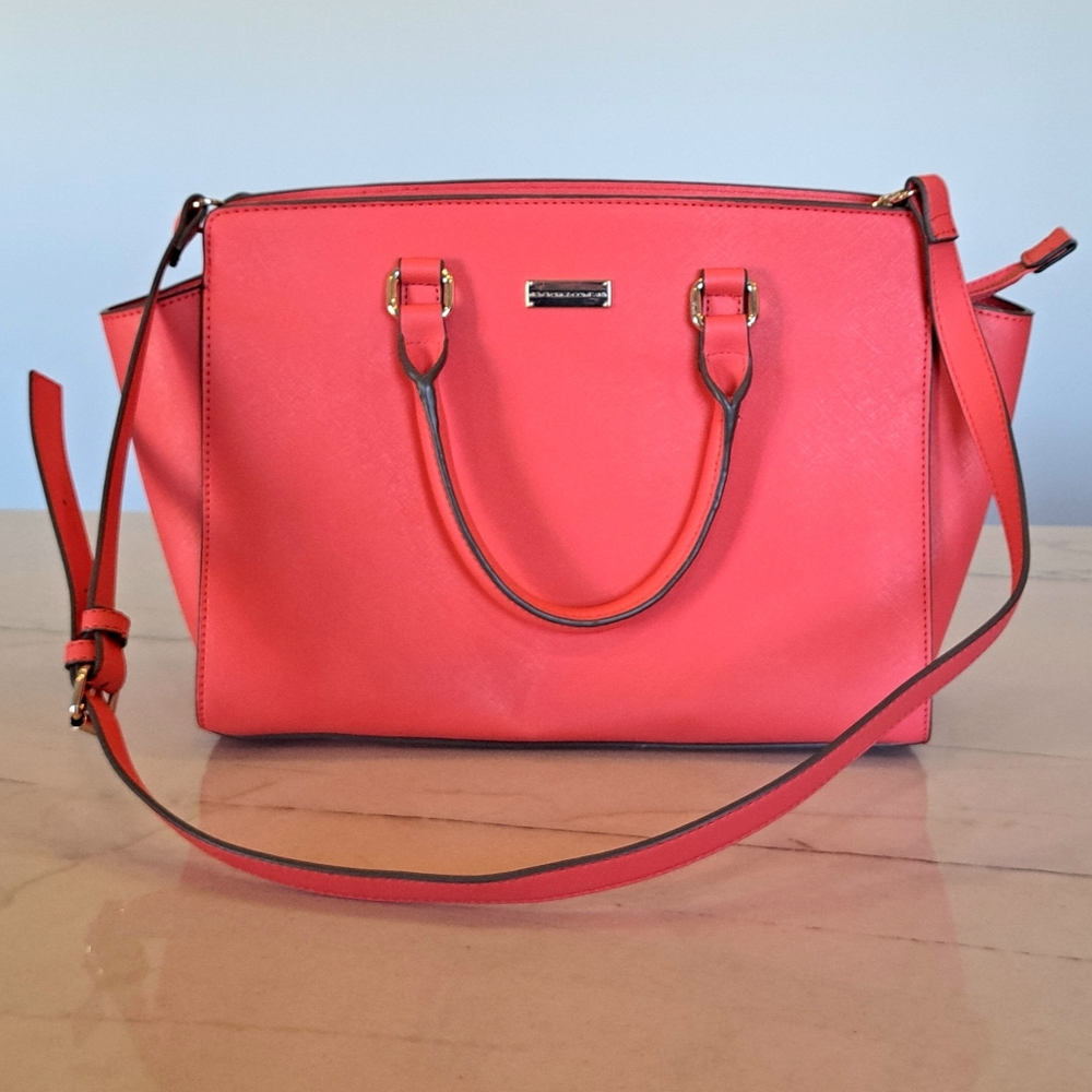 New York & Company Large Coral Pink Satchel Handbag Purse With Removable Strap